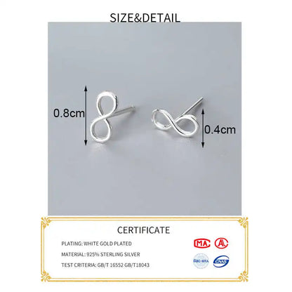 SOFTPIG Real 925 Sterling Silver Infinity symbol Stud Earrings For Fashion Woman Cute Fine Jewelry MInimalist Accessories Gift