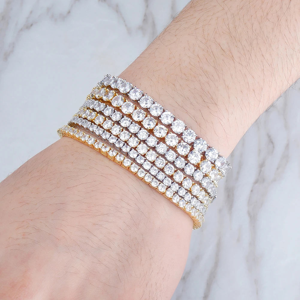 TOPGRILLZ New 3-6MM Tennis Chain with Spring Clasp Men's Hip hop Jewelry 925 Sterling Silver Bling Iced Out CZ Bracelet For Gift
