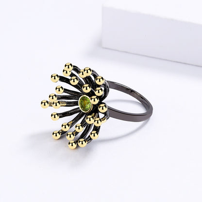 Creative Retro Geometric Three-dimensional Flower Heart Ring Black Gold-plated Two-tone Jewelry Engagement Rings for Women