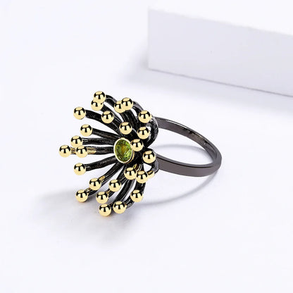 Creative Retro Geometric Three-dimensional Flower Heart Ring Black Gold-plated Two-tone Jewelry Engagement Rings for Women
