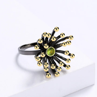 Creative Retro Geometric Three-dimensional Flower Heart Ring Black Gold-plated Two-tone Jewelry Engagement Rings for Women