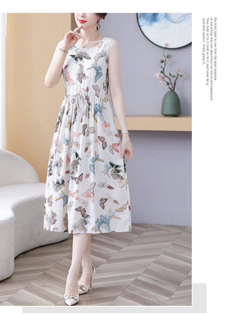 New Arrival Noil Poplin Dress Women's Summer Plus Size Ladieswear Classy Western Style Artificial Cotton Tall Sleeveless Dress Outwear