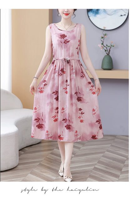 New Arrival Noil Poplin Dress Women's Summer Plus Size Ladieswear Classy Western Style Artificial Cotton Tall Sleeveless Dress Outwear