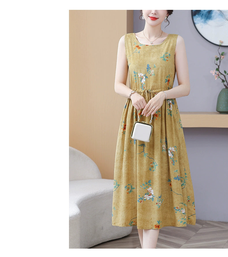 New Arrival Noil Poplin Dress Women's Summer Plus Size Ladieswear Classy Western Style Artificial Cotton Tall Sleeveless Dress Outwear