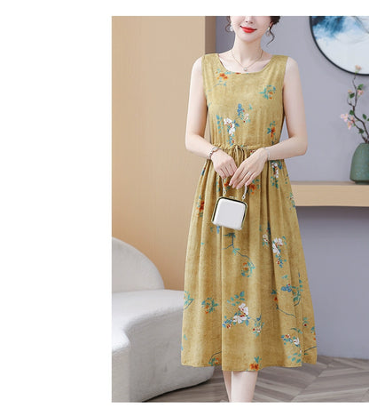 New Arrival Noil Poplin Dress Women's Summer Plus Size Ladieswear Classy Western Style Artificial Cotton Tall Sleeveless Dress Outwear