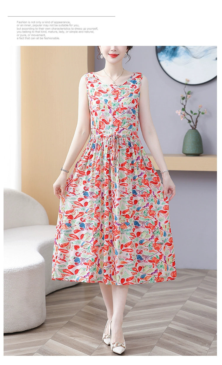New Arrival Noil Poplin Dress Women's Summer Plus Size Ladieswear Classy Western Style Artificial Cotton Tall Sleeveless Dress Outwear