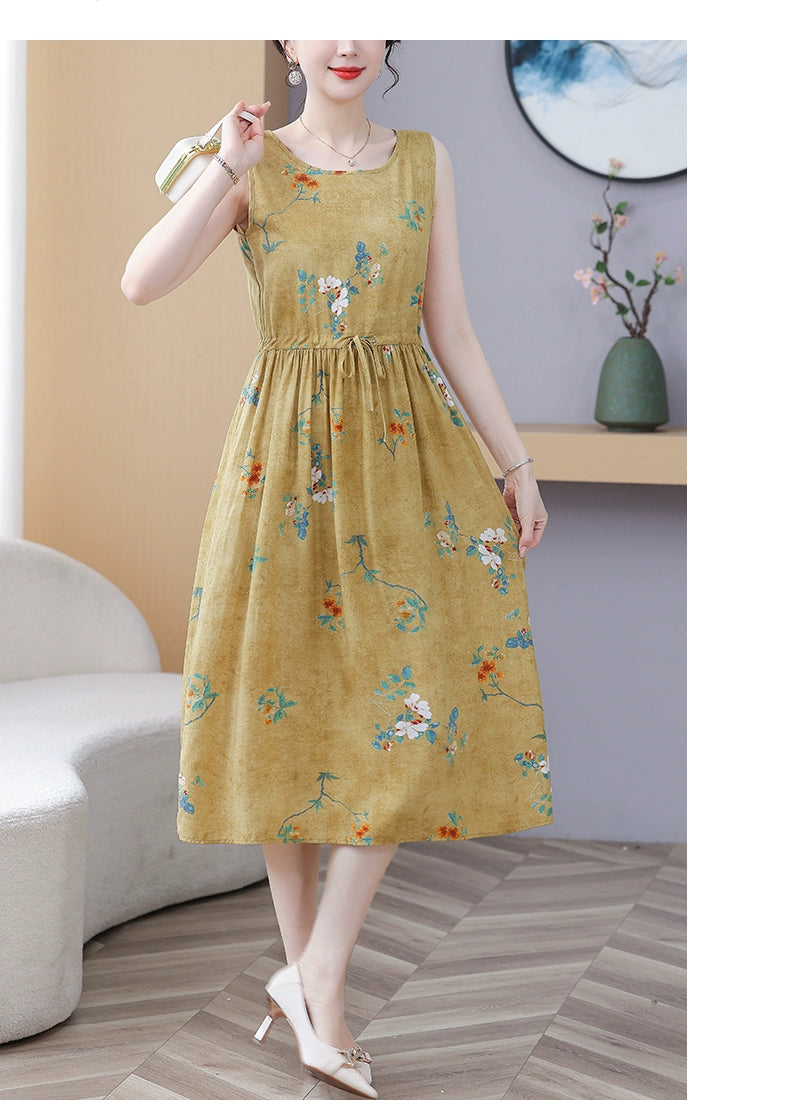 New Arrival Noil Poplin Dress Women's Summer Plus Size Ladieswear Classy Western Style Artificial Cotton Tall Sleeveless Dress Outwear