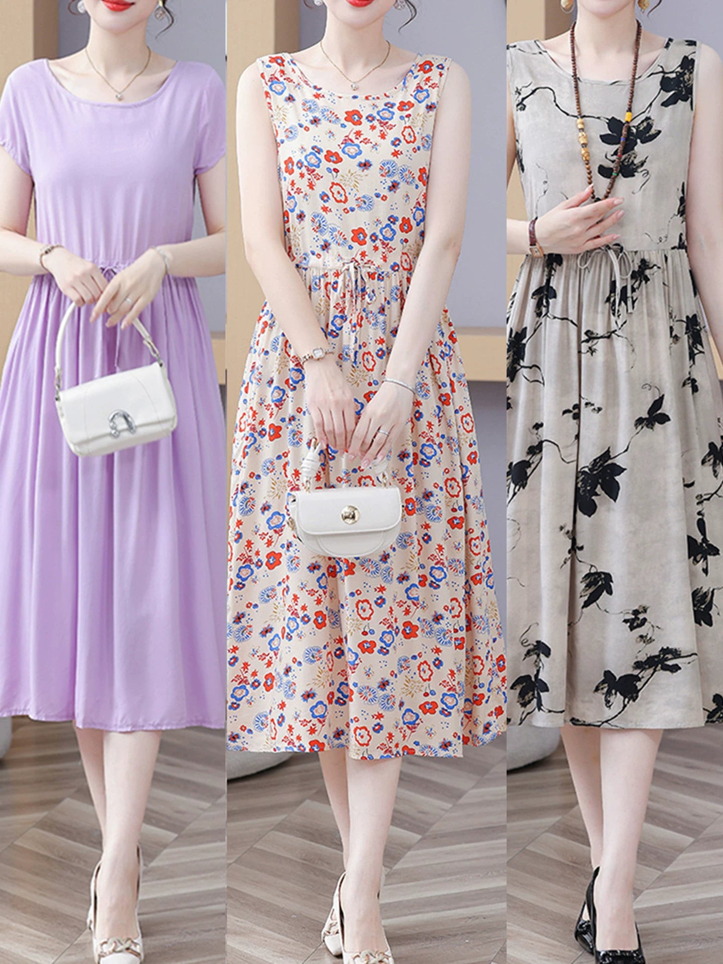 New Arrival Noil Poplin Dress Women's Summer Plus Size Ladieswear Classy Western Style Artificial Cotton Tall Sleeveless Dress Outwear
