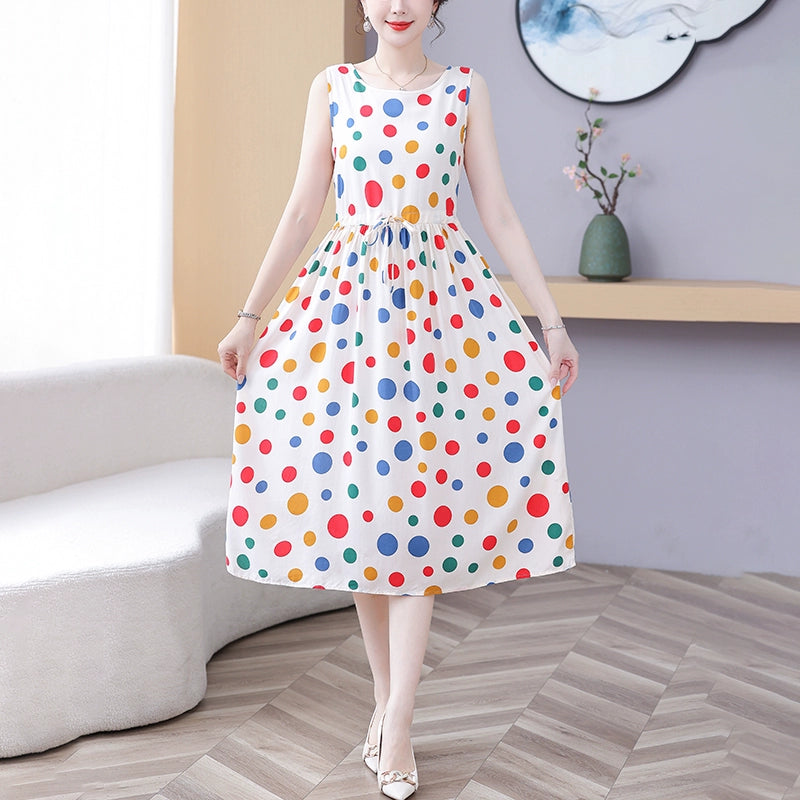New Arrival Noil Poplin Dress Women's Summer Plus Size Ladieswear Classy Western Style Artificial Cotton Tall Sleeveless Dress Outwear