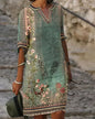 Printed V-neck Short Sleeve Women's Printed V-neck Short Sleeve Loose Dress