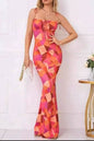 Export Pure Desire Exquisite Print Spaghetti Straps Slimming Adult Lady like Woman Fishtail Stylish Fashion Sexy Banquet Tied Dress