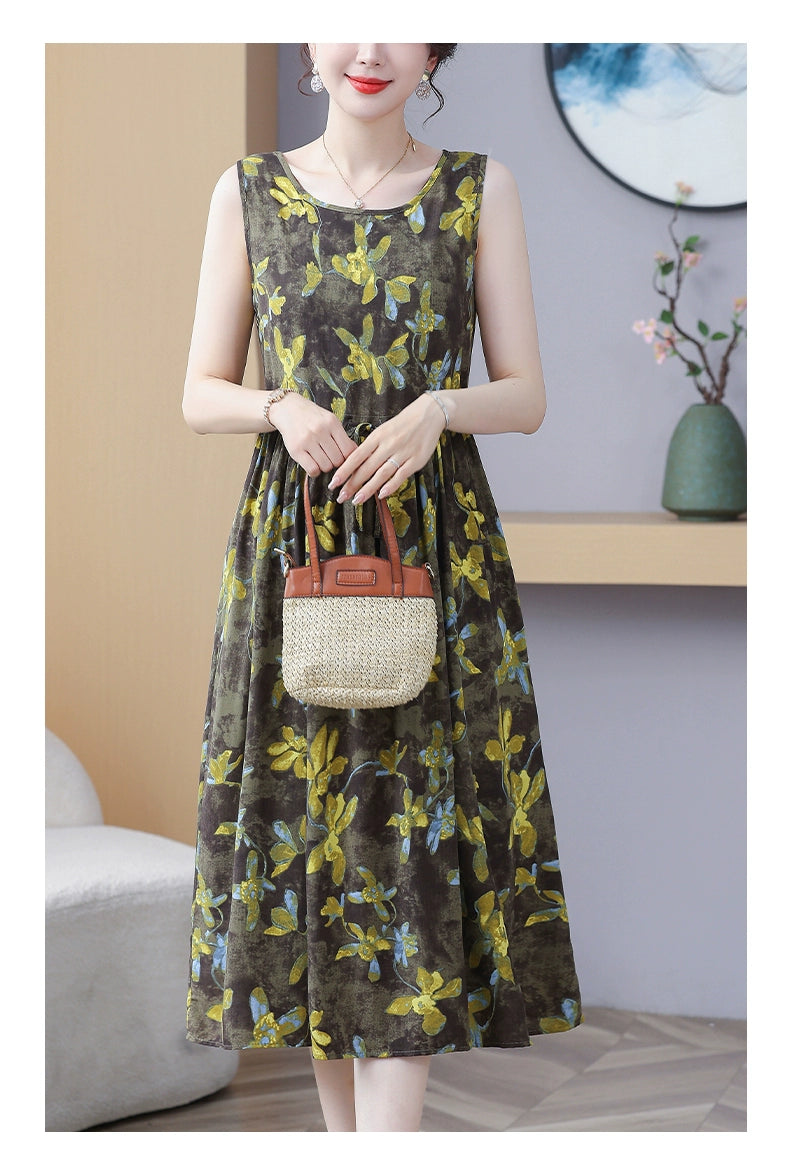 New Arrival Noil Poplin Dress Women's Summer Plus Size Ladieswear Classy Western Style Artificial Cotton Tall Sleeveless Dress Outwear