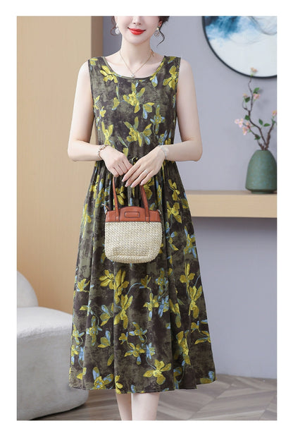 New Arrival Noil Poplin Dress Women's Summer Plus Size Ladieswear Classy Western Style Artificial Cotton Tall Sleeveless Dress Outwear