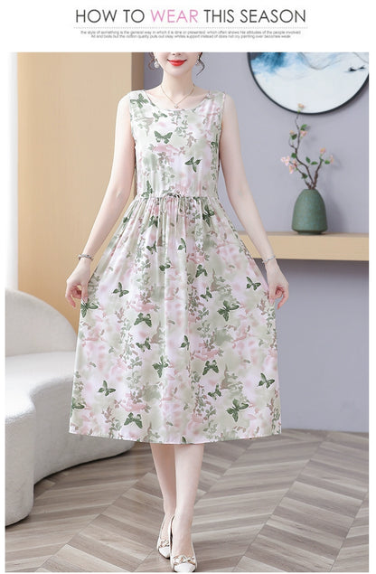 New Arrival Noil Poplin Dress Women's Summer Plus Size Ladieswear Classy Western Style Artificial Cotton Tall Sleeveless Dress Outwear