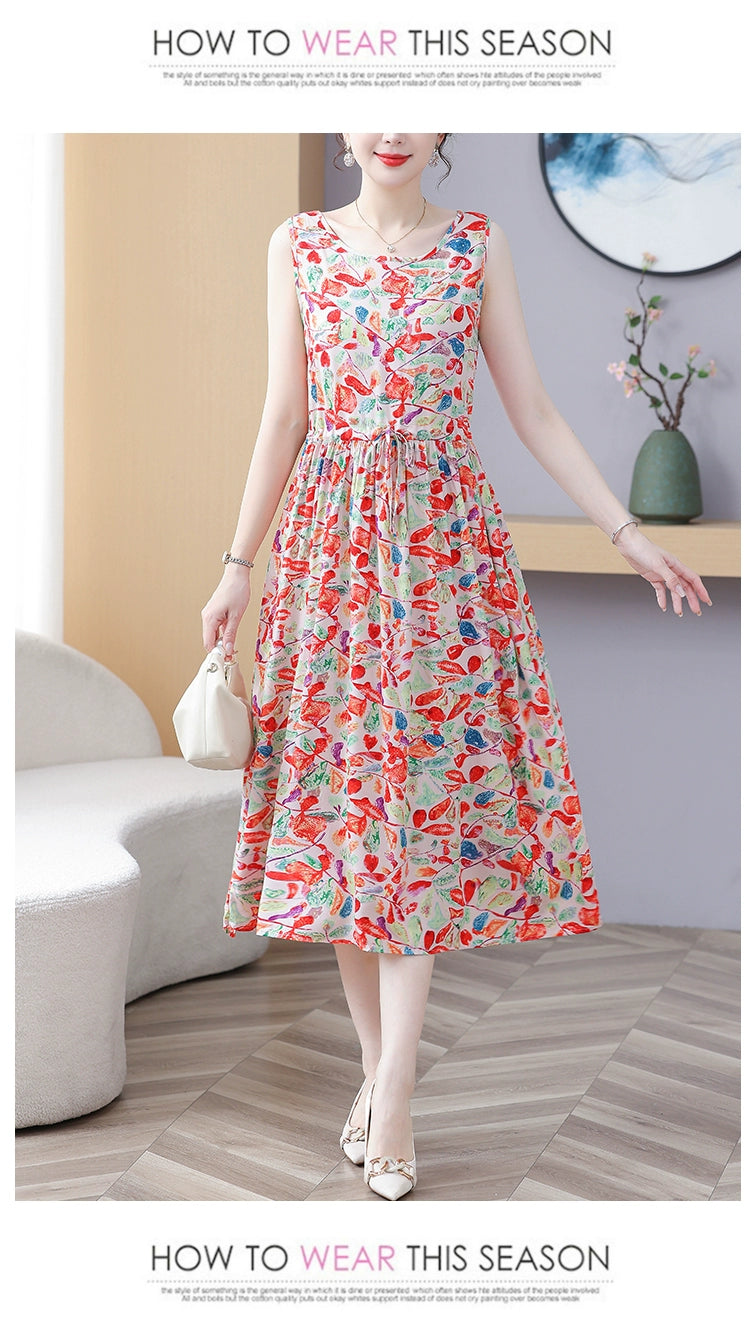 New Arrival Noil Poplin Dress Women's Summer Plus Size Ladieswear Classy Western Style Artificial Cotton Tall Sleeveless Dress Outwear