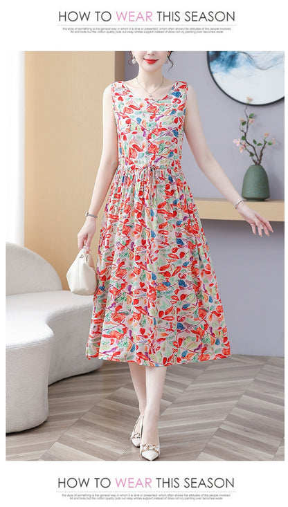 New Arrival Noil Poplin Dress Women's Summer Plus Size Ladieswear Classy Western Style Artificial Cotton Tall Sleeveless Dress Outwear