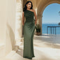 European and American New Solid Oblique Collar Sleeveless Backless Sheath Evening dress Dress Women Party Dress