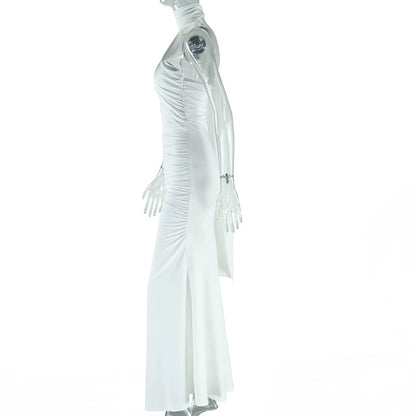 Vacation Style White Floor-Length Dress