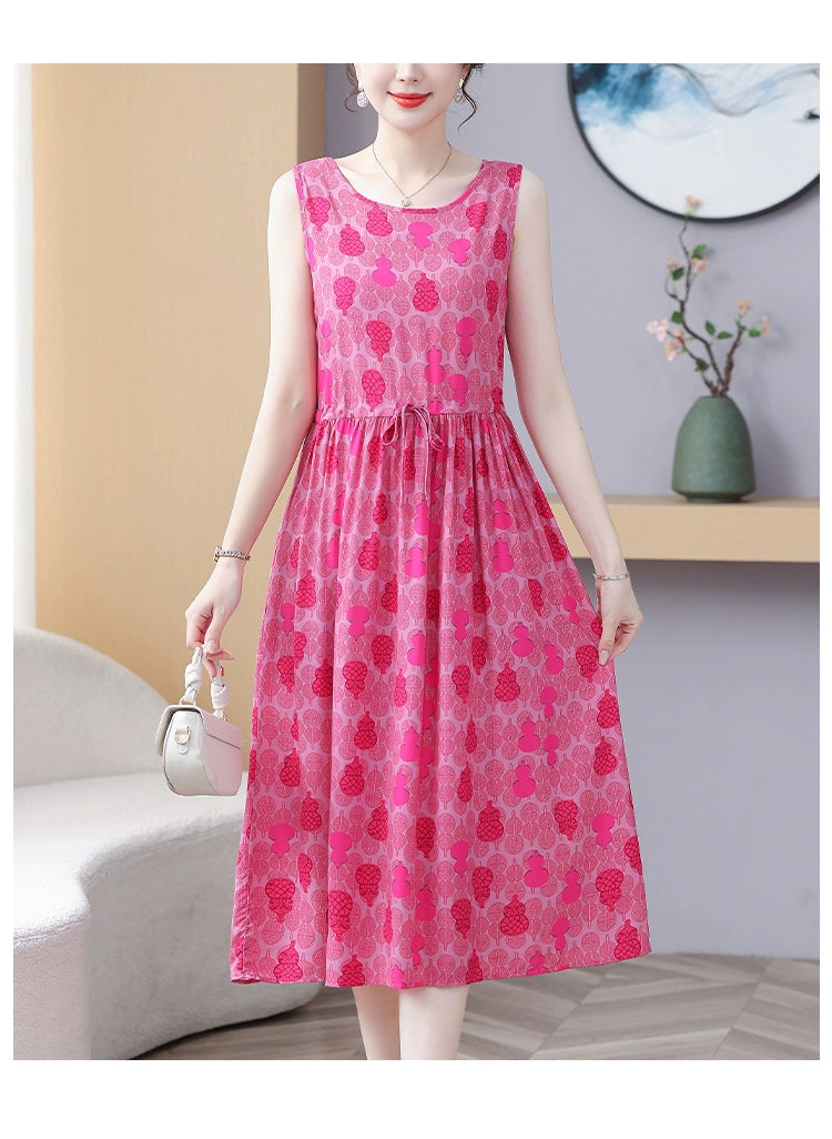 New Arrival Noil Poplin Dress Women's Summer Plus Size Ladieswear Classy Western Style Artificial Cotton Tall Sleeveless Dress Outwear