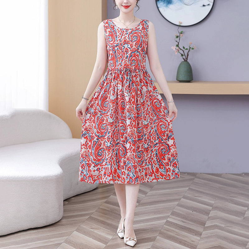 New Arrival Noil Poplin Dress Women's Summer Plus Size Ladieswear Classy Western Style Artificial Cotton Tall Sleeveless Dress Outwear