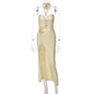 Sexy Split Wrapped Dress Hollow-out Halter Strap Backless Dress