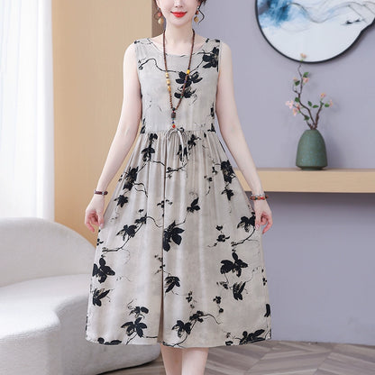 New Arrival Noil Poplin Dress Women's Summer Plus Size Ladieswear Classy Western Style Artificial Cotton Tall Sleeveless Dress Outwear