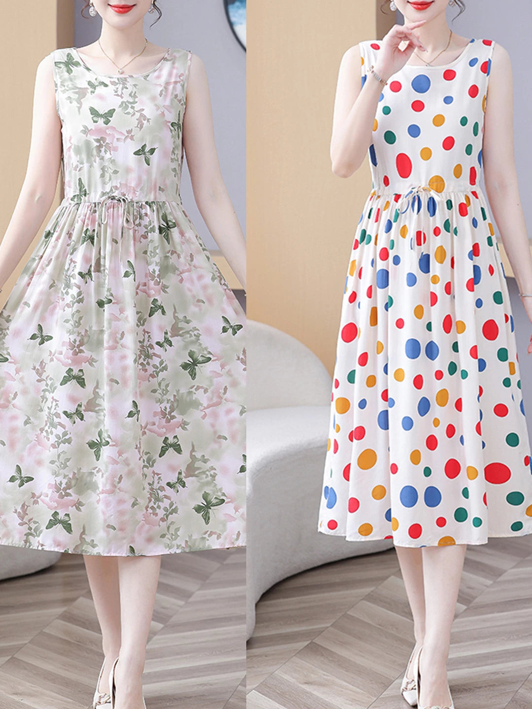 New Arrival Noil Poplin Dress Women's Summer Plus Size Ladieswear Classy Western Style Artificial Cotton Tall Sleeveless Dress Outwear