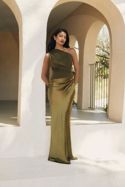 European and American New Solid Oblique Collar Sleeveless Backless Sheath Evening dress Dress Women Party Dress