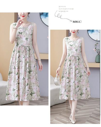 New Arrival Noil Poplin Dress Women's Summer Plus Size Ladieswear Classy Western Style Artificial Cotton Tall Sleeveless Dress Outwear
