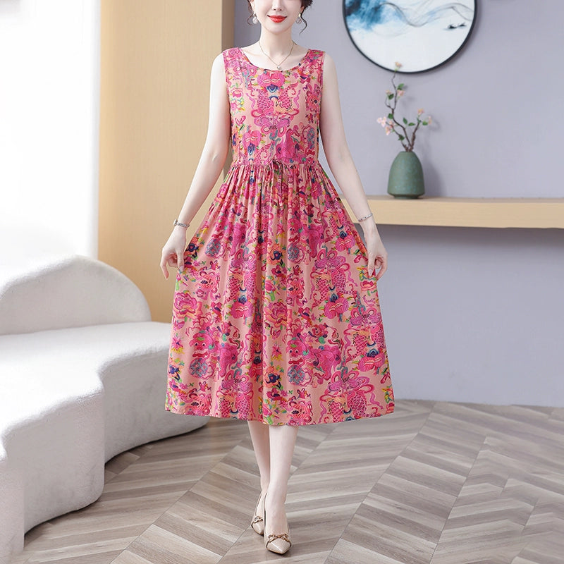 New Arrival Noil Poplin Dress Women's Summer Plus Size Ladieswear Classy Western Style Artificial Cotton Tall Sleeveless Dress Outwear