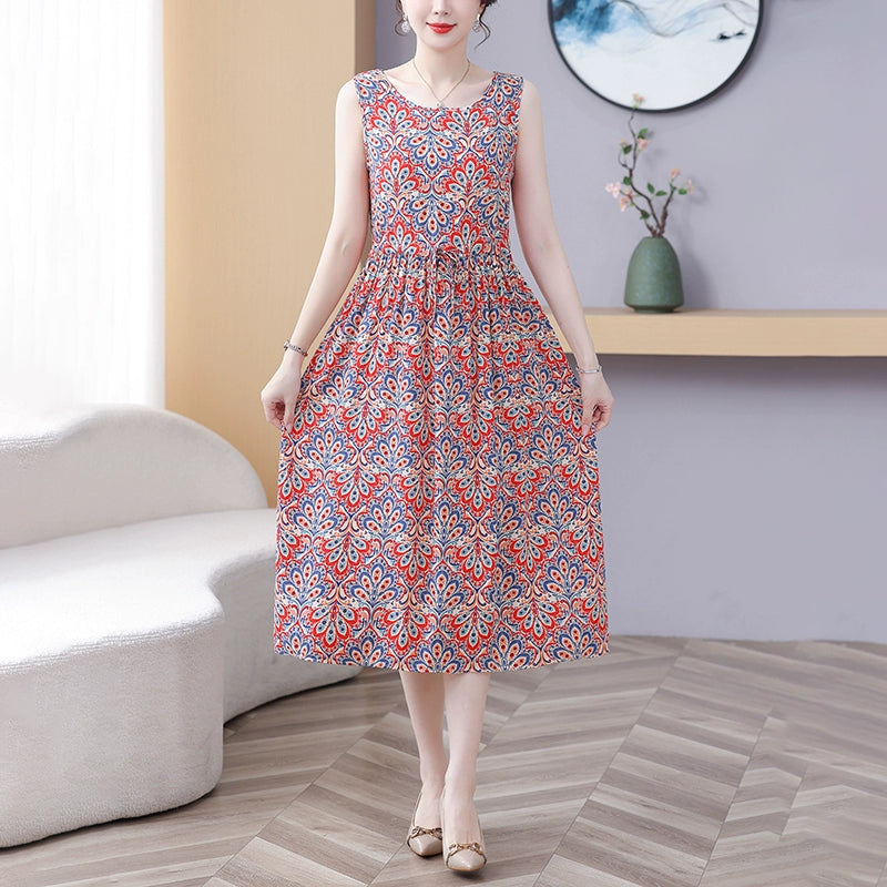 New Arrival Noil Poplin Dress Women's Summer Plus Size Ladieswear Classy Western Style Artificial Cotton Tall Sleeveless Dress Outwear