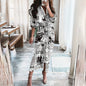 V-neck Button Print Long Dress Woman V Neck Button Printed Long Dress Female