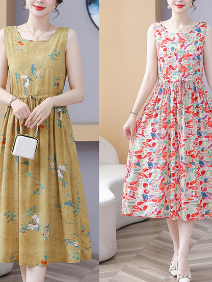 New Arrival Noil Poplin Dress Women's Summer Plus Size Ladieswear Classy Western Style Artificial Cotton Tall Sleeveless Dress Outwear