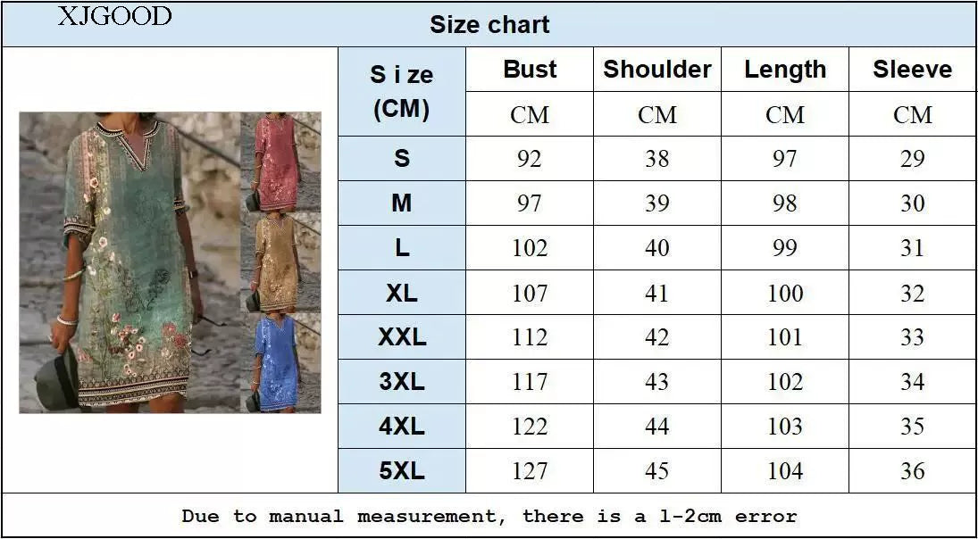 Printed V-neck Short Sleeve Women's Printed V-neck Short Sleeve Loose Dress