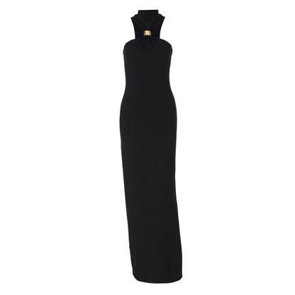 Outfitgirl Fashion Style Ins New Arrival Elegant Halter Tube Top Dress Black over-the-Knee Slim Looking Date Dress
