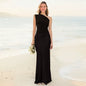 European and American New Solid Oblique Collar Sleeveless Backless Sheath Evening dress Dress Women Party Dress