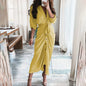 V-neck Button Print Long Dress Woman V Neck Button Printed Long Dress Female
