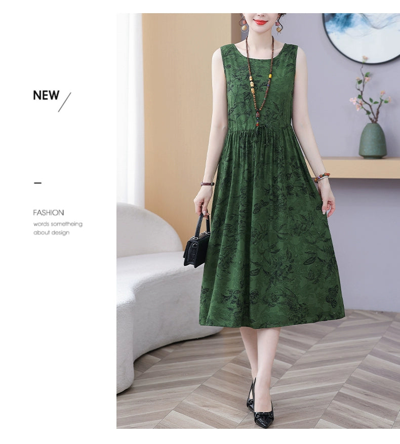 New Arrival Noil Poplin Dress Women's Summer Plus Size Ladieswear Classy Western Style Artificial Cotton Tall Sleeveless Dress Outwear