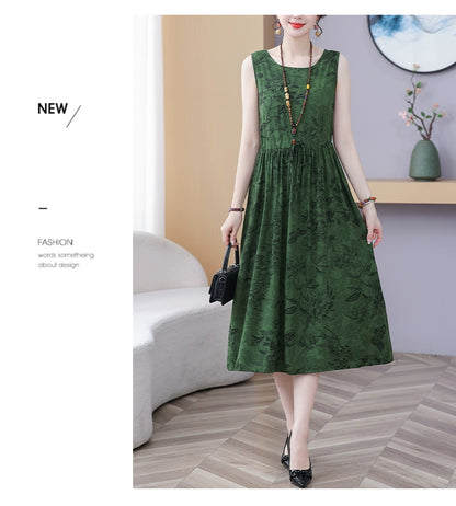 New Arrival Noil Poplin Dress Women's Summer Plus Size Ladieswear Classy Western Style Artificial Cotton Tall Sleeveless Dress Outwear