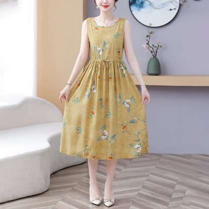 New Arrival Noil Poplin Dress Women's Summer Plus Size Ladieswear Classy Western Style Artificial Cotton Tall Sleeveless Dress Outwear