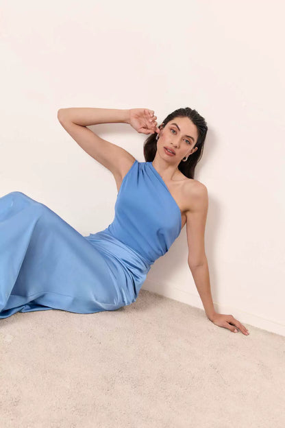 European and American New Solid Oblique Collar Sleeveless Backless Sheath Evening dress Dress Women Party Dress