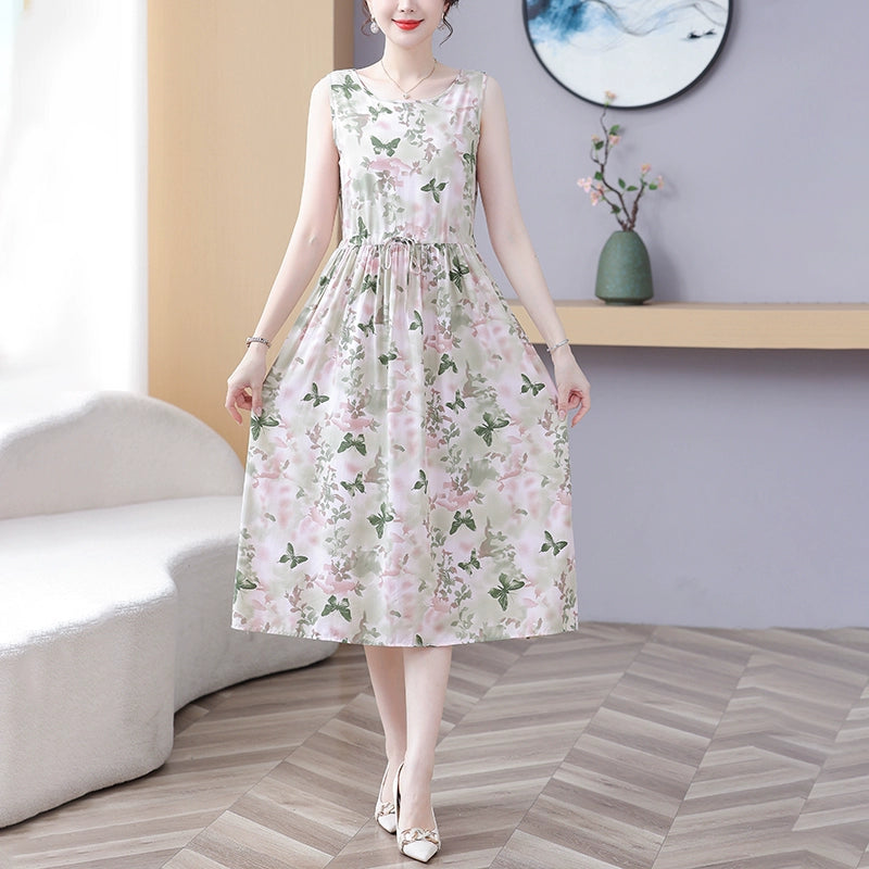 New Arrival Noil Poplin Dress Women's Summer Plus Size Ladieswear Classy Western Style Artificial Cotton Tall Sleeveless Dress Outwear