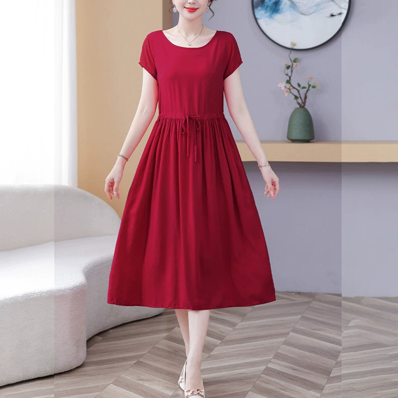 New Arrival Noil Poplin Dress Women's Summer Plus Size Ladieswear Classy Western Style Artificial Cotton Tall Sleeveless Dress Outwear