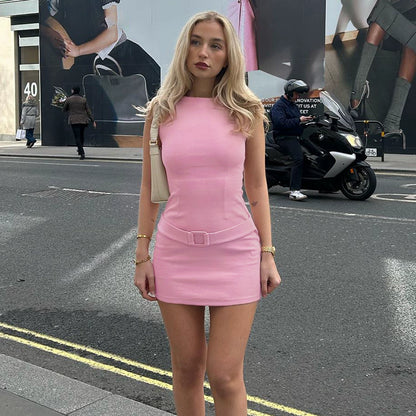 Gusty French Style Chic Sexy Temperament Hip Skirt Sleeveless Vest Dress Adult Lady like Woman Work Clothing Pure Color Business Suit and Dress