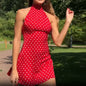 Cnyishe Elegant Temperament Gyaru Polka Dot Print Hanging Neck Dress Slim fit Slimming Young Style A Word Short Skirt