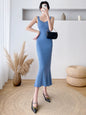 Autumn and Winter V-neck Slim-Fit Sleeveless Sling Fishtail Dress Sweater