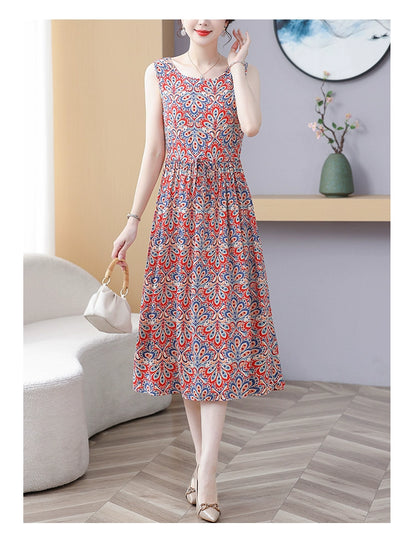New Arrival Noil Poplin Dress Women's Summer Plus Size Ladieswear Classy Western Style Artificial Cotton Tall Sleeveless Dress Outwear