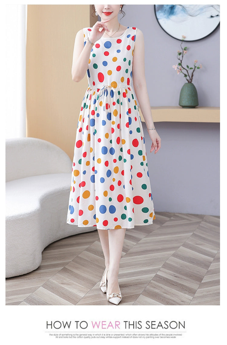 New Arrival Noil Poplin Dress Women's Summer Plus Size Ladieswear Classy Western Style Artificial Cotton Tall Sleeveless Dress Outwear