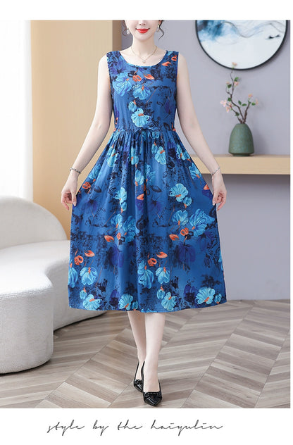 New Arrival Noil Poplin Dress Women's Summer Plus Size Ladieswear Classy Western Style Artificial Cotton Tall Sleeveless Dress Outwear