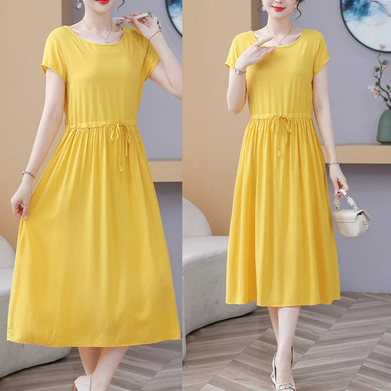 New Arrival Noil Poplin Dress Women's Summer Plus Size Ladieswear Classy Western Style Artificial Cotton Tall Sleeveless Dress Outwear